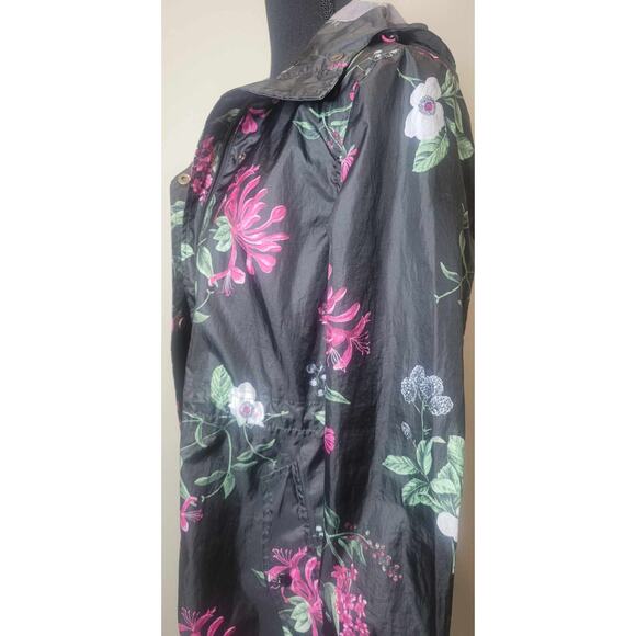 Joules Right as Rain Collection for Nordstrom Black Floral Rain Jacket Hood Sz 2 - Picture 2 of 4
